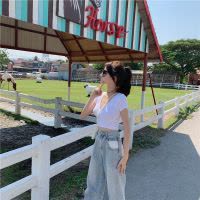 短袖T恤女夏季新款深V领外穿低胸韩版修身露脐短款学生上衣潮