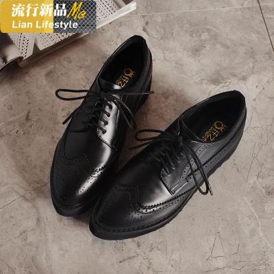 2019新款尖头布洛克复古小皮鞋女学院风厚底女鞋秋松糕鞋英伦单鞋知义(ZHIYI)休闲鞋