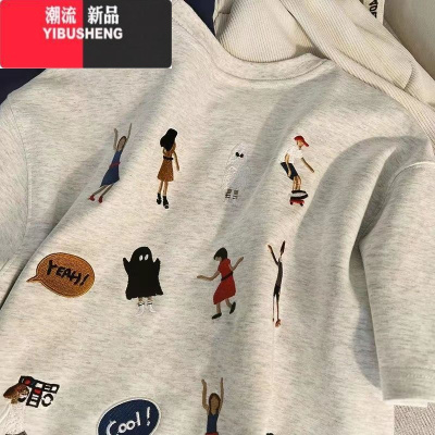 YIBUSHENG卡通可爱短袖t恤女2023年新款设计感ins小众宽松上衣穿搭