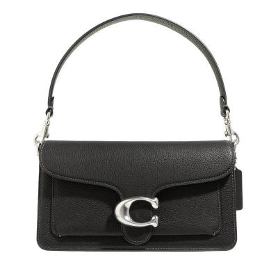 COACH女式简约皮质斜挎包黑质感金属扣大容量