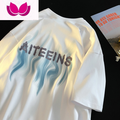 七斓潮流短袖男夏季美式高街复古t恤oversize潮牌宽松衣服青少年体恤