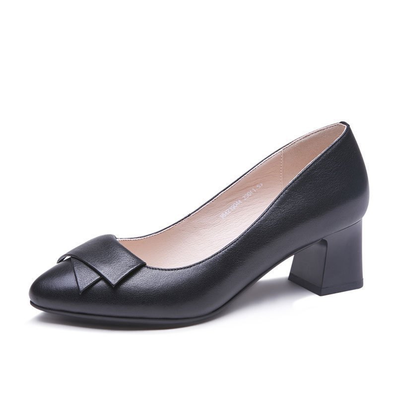 奥康女鞋春秋季英伦风小皮鞋中跟正装职业女鞋尖头简约粗跟女单鞋