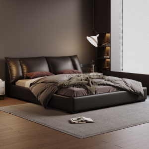 苏宁官方真皮床意式轻奢现代简约双人床主卧室床牛皮软包床-星耀