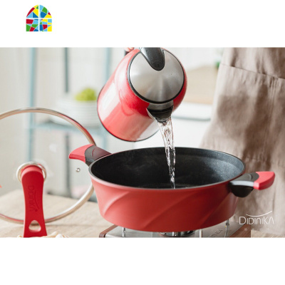 韩国汤锅煎锅不粘锅电磁炉燃气28cm蒸锅火锅小炖锅 FENGHOU 28CM红色深煎锅+蒸屉+赠品都有