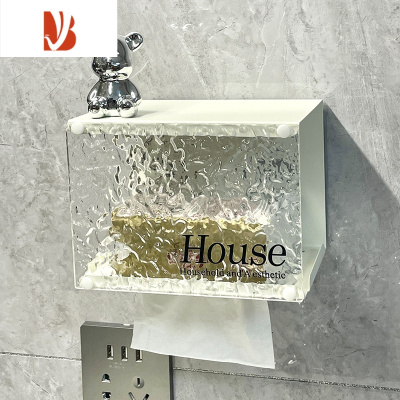 三维工匠壁挂式卫生间纸巾盒厕所抽纸盒免打孔纸巾架卫生纸卷纸置物架 卫生间上墙纸巾盒[奶白+亚克力]大头熊款