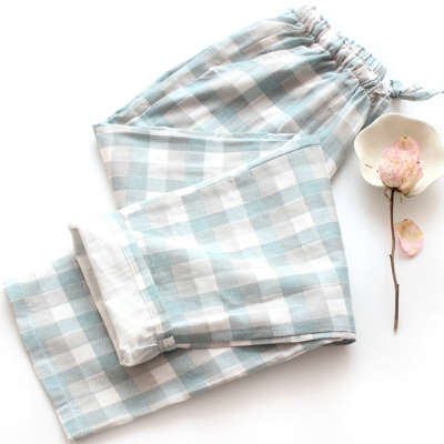 HLCOMAN新款春秋格子棉情侣长裤棉女士家居裤长款男方格双层纱布睡裤睡裤