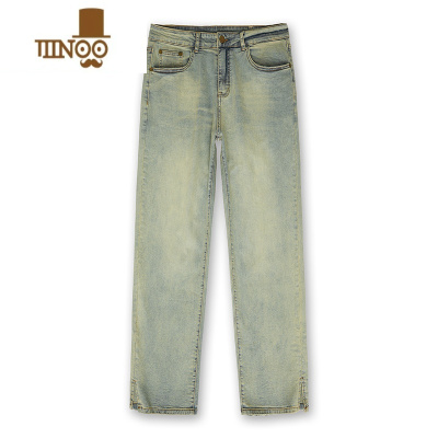 YANXU新款美式街头百搭复古黄泥色洗水裤宽松直筒休闲牛仔裤子男