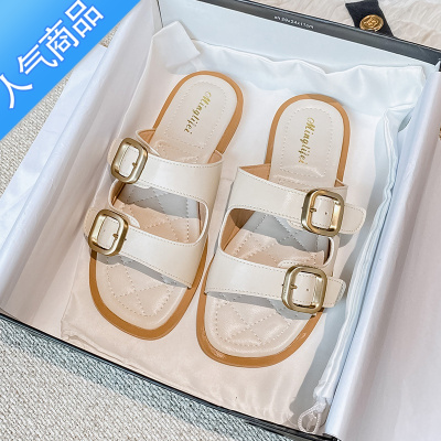 SUNTEK网红平底拖鞋女夏外穿沙滩凉鞋时尚一字拖胖宽脚大码凉拖鞋41一43