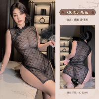 九里晴川情趣内衣旗袍辣妹性感睡衣高开叉旗袍性感网纱透视套装 九里晴川Q0105[网纱旗袍裙-黑] 均码