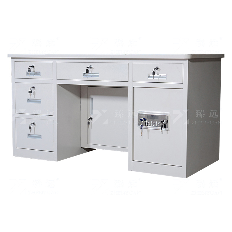 臻远 BXZ-18 钢制保险桌可投币收银财务桌1.4m白色五斗电子锁