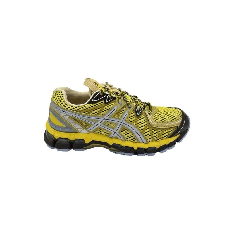 ASICS跑步鞋男舒适支撑耐磨抓地力强黄色网面银色点缀透气户外