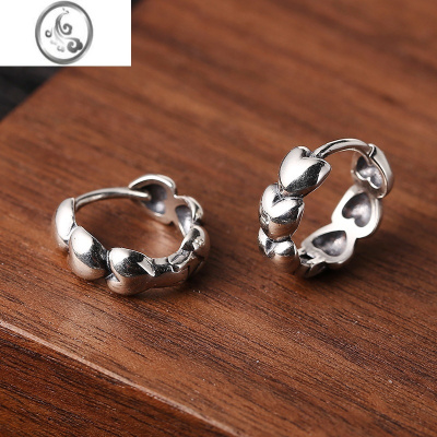 JiMi小众s925银银爱心圆圈耳扣女简约ins冷淡风气质百搭桃心形耳环