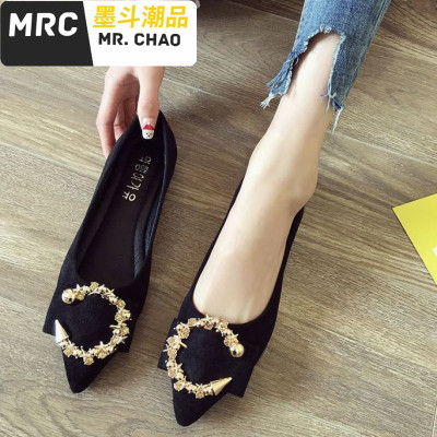 单鞋女2020春季新款百搭浅口尖头平底鞋女软底懒人一脚蹬女鞋墨斗潮品休闲鞋