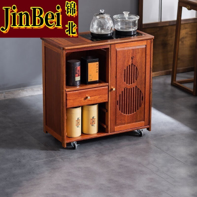 锦北实木移动茶水柜茶桌边柜泡茶台烧水壶一体边柜单门单抽玻璃电器