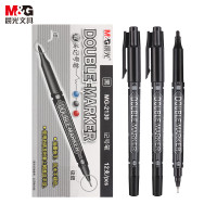 晨光 M&G 小双头黑色记号笔 MG-2130 0.5/1.2mm (黑色) 12支/盒 塑料 盒