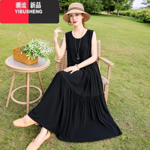 YIBUSHENG法式高级感连衣裙女季2024新款宽松大码长款棉绸碎花背心裙子
