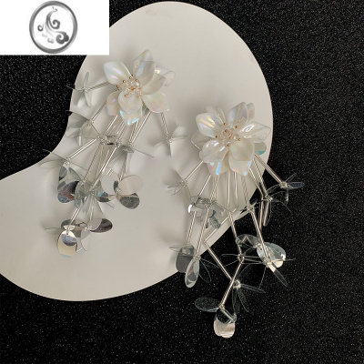 JiMi夏季夸张贝壳花朵长款耳环流苏耳坠 ins风气质大气高级感耳饰耳钉