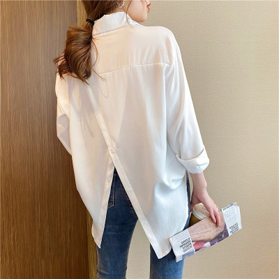 暖青汇冷淡风衬衣雪纺白色衬衫女设计感小众春装2021年新款宽松百搭上衣蕾丝衫