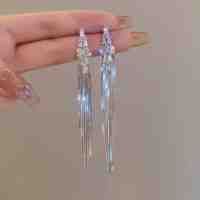 纯银针锆石轻奢长款流苏耳环小众设计感高级感耳钉2025新款耳饰女送女朋友老婆情人节七夕生日礼物