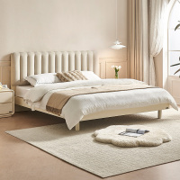 全友家居奶油风布艺软包双人床小户型主卧室实木高脚床