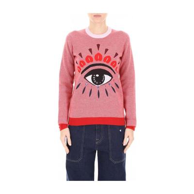 高田贤三(Kenzo)女款羊毛棉材质圆领针织衫红色休闲百搭配色眼睛
