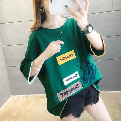珂卡慕(KEKAMU)超火cec短袖T恤女夏2020新款纯棉学生宽松韩版百搭ins潮网红上衣