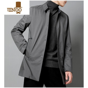 YANXU高端时尚翻领中长款风衣男夹克2023秋季新款潮流简约宽松薄款外套