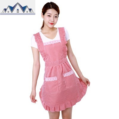 防水围裙女棉家用厨房做饭背带式韩版时尚可爱餐厅工作防油罩衣 三维工匠