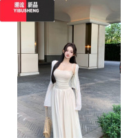 YIBUSHENG温柔风收腰吊带连衣裙女装季修身显瘦a字裙辣妹无袖露背长裙子