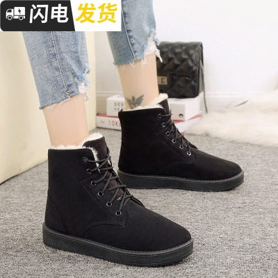 棉鞋女孩加绒2018冬天雪地靴韩版小初中学生高中百搭平底休闲鞋潮启如靴子