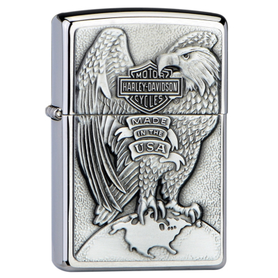 美国ZIPPO打火机芝宝哈雷地球鹰200HDH231拉丝贴章哈雷雄鹰展翅商标哈雷雄鹰展翅商标