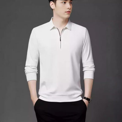 翻领半拉链POLO衫男士秋季新款男士长袖青年休闲体恤衫男