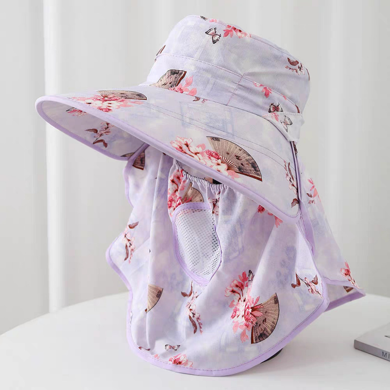 防晒帽子女新款夏季帽檐遮脸户外披肩渔夫帽遮阳帽护颈紫外线太阳