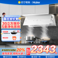 ￼￼￼￼海尔(Haier)[小红花油烟机-绽放版] 抽油烟机顶侧双吸 白色面板全自动 大风量大吸力 EC936UD