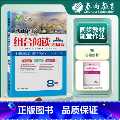 语文 八年级上 [正版]2023年秋 实验班初中语文组合阅读周周赢八年级上册通用版 春雨教育初二8年级上册阅读训练古诗词