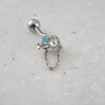 韩国气质蓝钻链条流苏精致耳骨钉单只百搭送女朋友老婆情人节七夕生日礼物