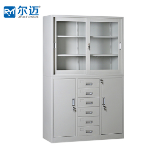 尔迈 文件柜铁皮柜办公柜钢制资料柜储物柜带锁钢制档案柜 宽中六斗移门柜