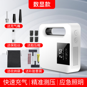 [补贴10%]车载充气泵汽车小轿车小型便携式轮胎多功能加气电动打气筒汽车用 白色数显款[可用十年]送气嘴+胎压帽+收