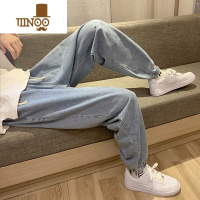 YANXU复古束脚牛仔裤男夏季薄款高街潮牌宽松韩版潮流修身小脚九分裤子