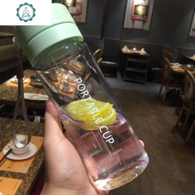 大容量水杯女学生韩版塑料杯子男简约ins带绳防摔潮流可爱个性封后PORT(透明)/绿色