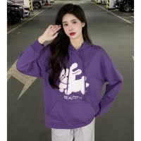 [2.5折价104元]唐狮秋季新款女连帽前胸图案卫衣百搭可爱减龄时尚潮流