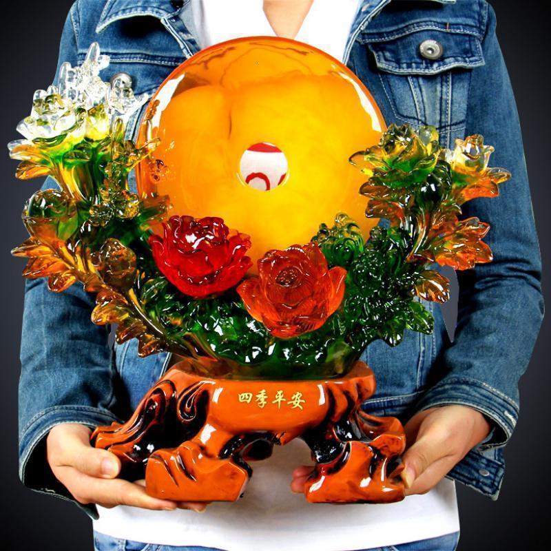 美帮汇平安扣摆件大号四季平安牡丹花工艺品家居客厅电视柜乔迁新房