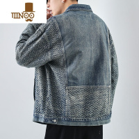 YANXU日系拼接夹克男个性复古潮流百搭帅气感痞帅牛仔上衣外套