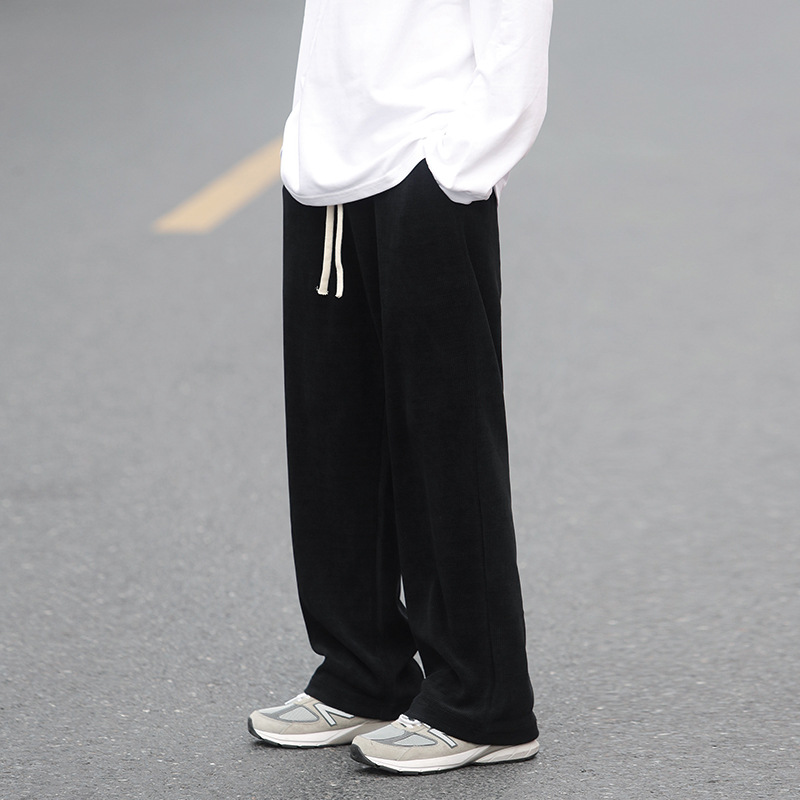 秋冬新款灯芯绒休闲裤男慵懒风港风直筒宽松垂感阔腿宽松长裤子