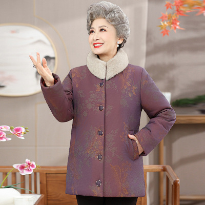 60岁中老年女装棉衣时尚奶奶装棉服加绒加厚大码女士老年外套女冬