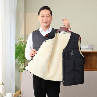 秋冬新款中老年加绒棉背心短款爸爸装大码马夹男士羽绒棉马甲加厚