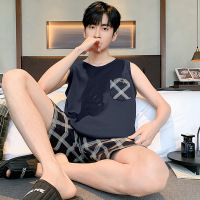 睡衣男夏季新款无袖背心短裤薄款棉质加大码家居服休闲套装可外穿_1