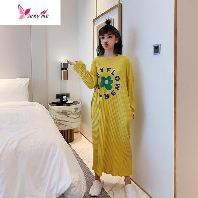 花朵长袖睡裙女韩版ins泫雅风可爱棉睡衣冬宽松大码家居服FISHBASKET