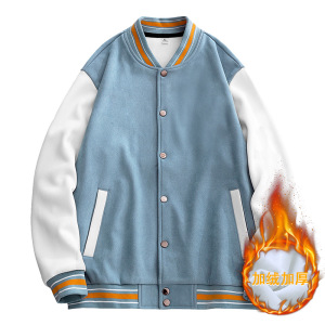 男装加绒棒球服男秋冬季韩版立领开衫夹克保暖排扣外套定 制