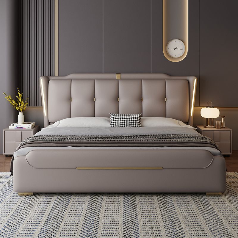意式真皮床主卧室高端大气双人床轻奢现代简约储物床家用软包婚床